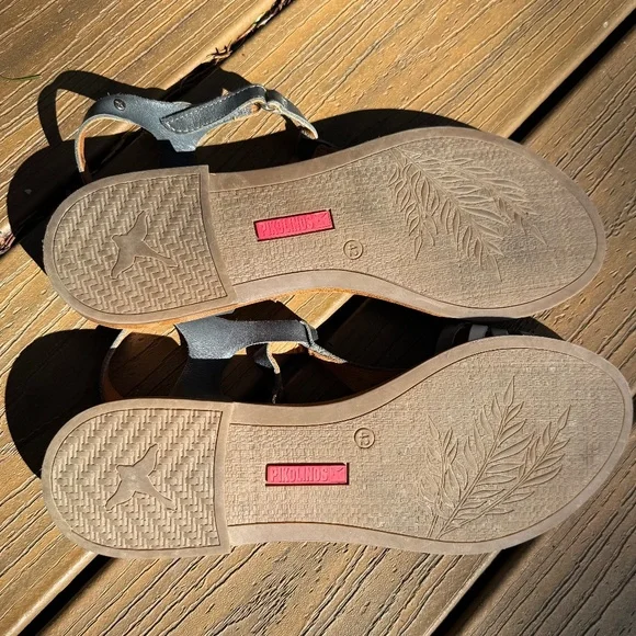 PIKOLINOS Blue Ocean Multi Cutout Leather T-Strap Flat Sandals sz 42 11.5-12 EUC - Picture 7 of 12
